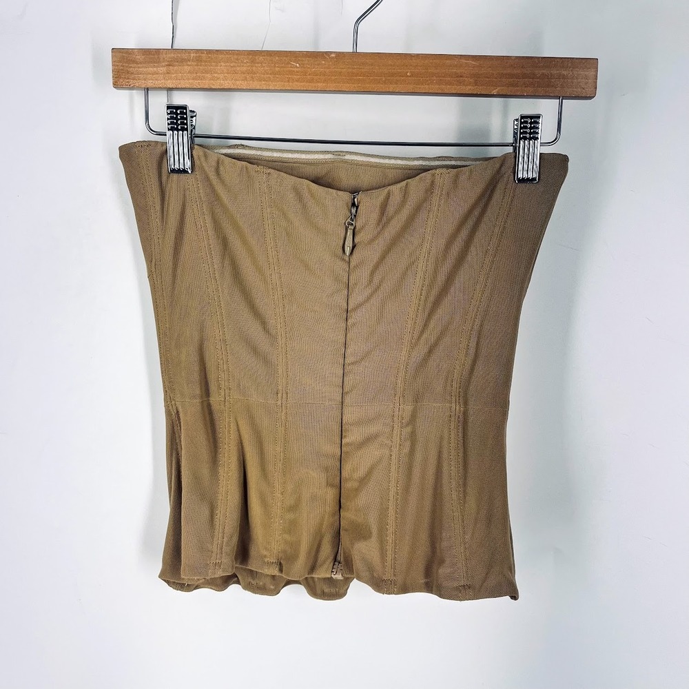 Outcast Womens Tan Mesh Strapless Corset Top Size M Boning Detail Back Zip - Picture 2 of 13